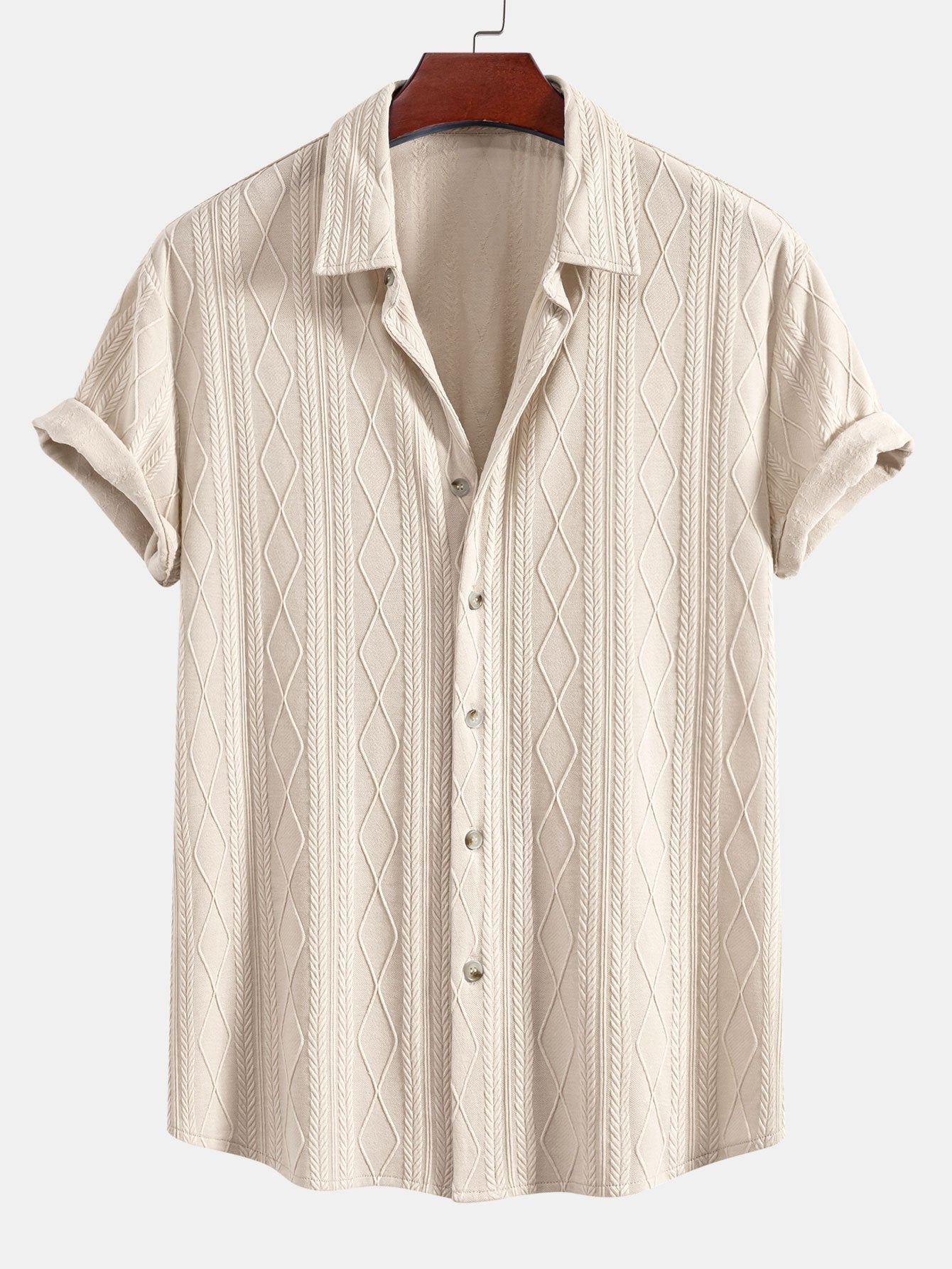Knitted Geometric Rhombus Jacquard Button Up Shirt