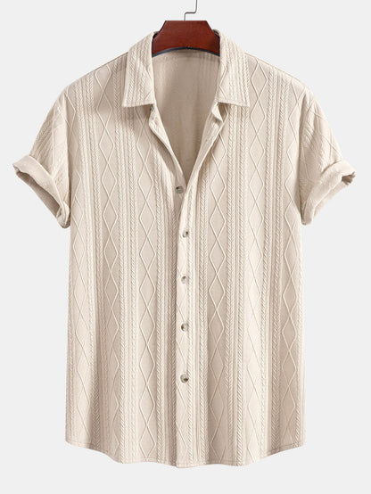 Knitted Geometric Rhombus Jacquard Button Up Shirt