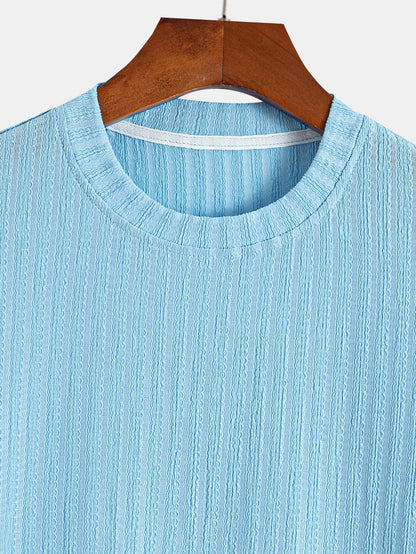 Muscle Fit Textured Ribbed Arc Hem T-Shirt