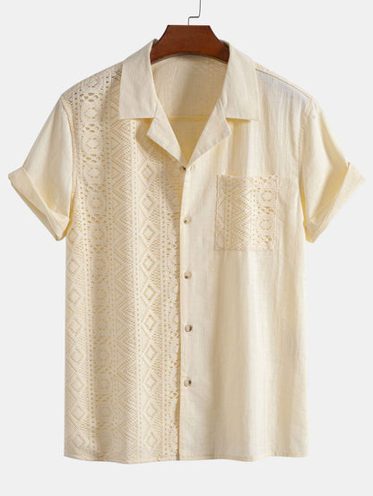 Geometric Textured Patchwork Cuban Shirt