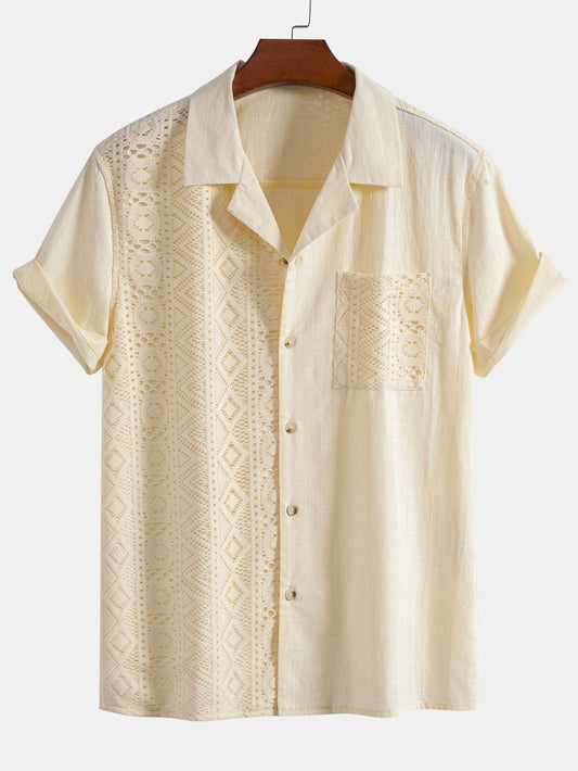 Geometric Textured Patchwork Cuban Shirt