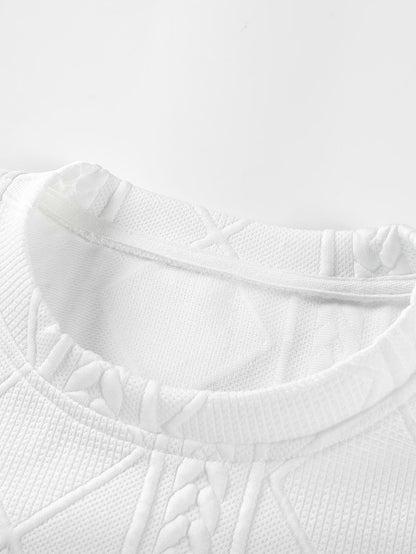 Long Sleeve Geometric Jacquard Arc Hem T-Shirt