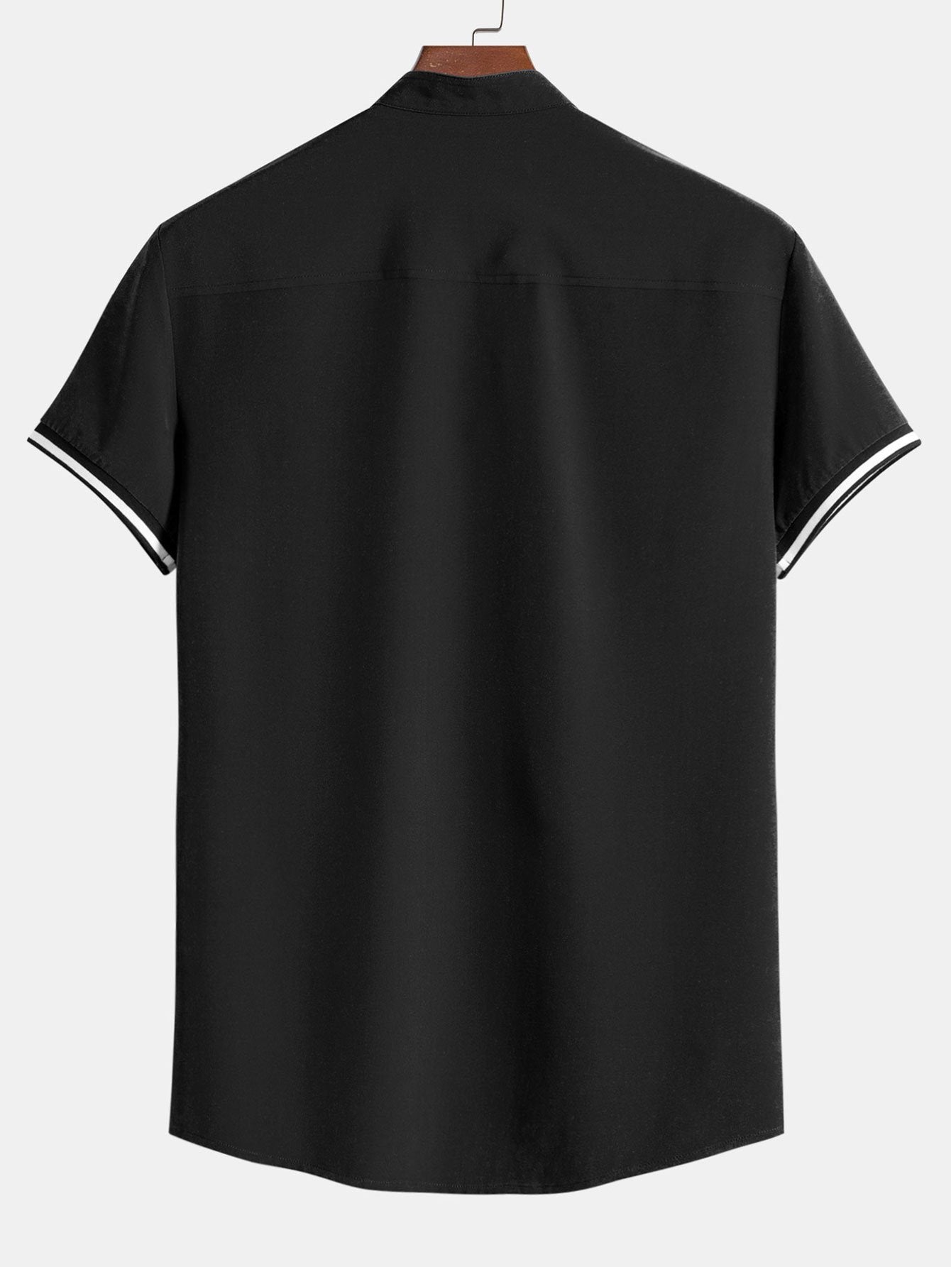 Muscle Fit Stripe Threaded Cuff Stand Collar Shirt