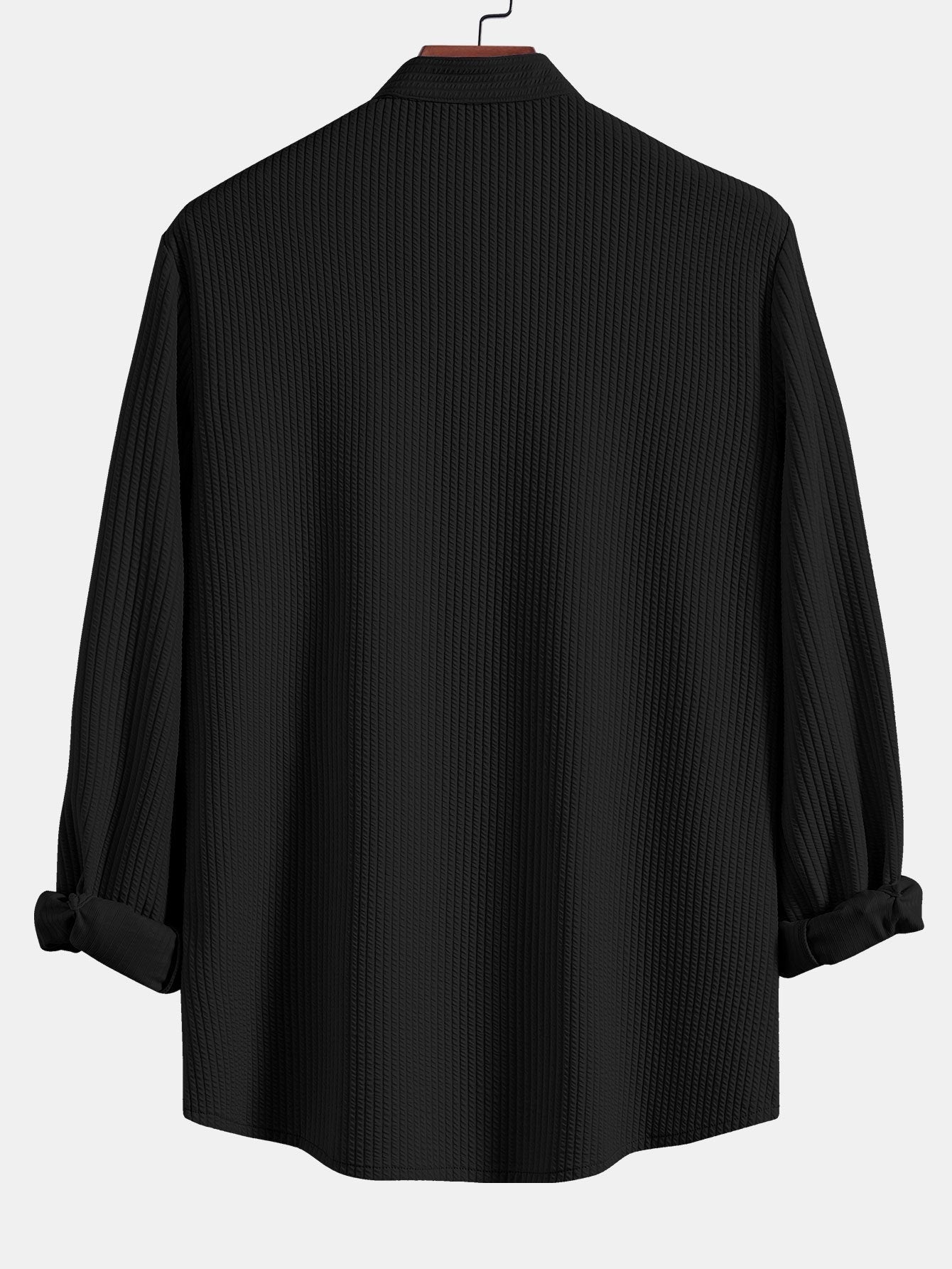 Long Sleeve Muscle Fit Ribbed Stand Collar Shirt