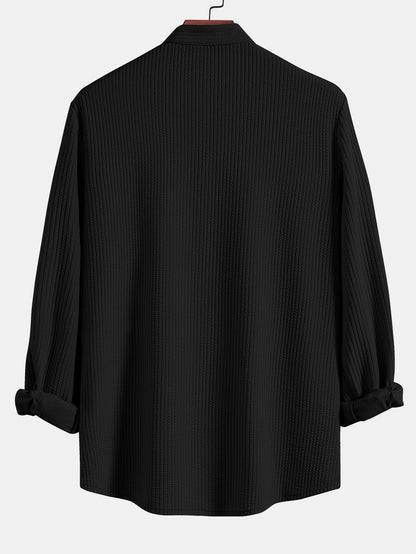 Long Sleeve Muscle Fit Ribbed Stand Collar Shirt