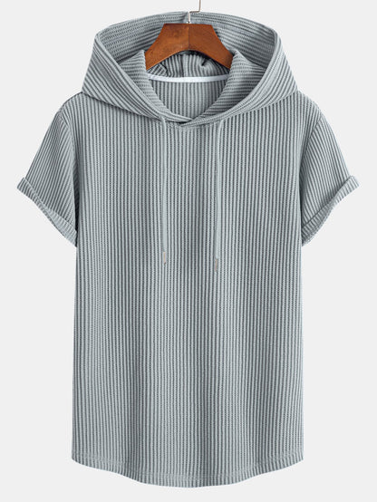 Knitted Waffle Arc Hem Hooded T-Shirt
