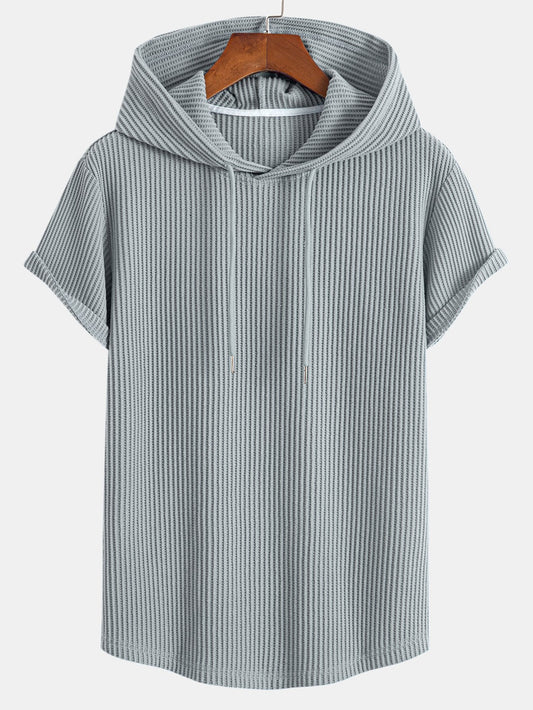 Knitted Waffle Arc Hem Hooded T-Shirt