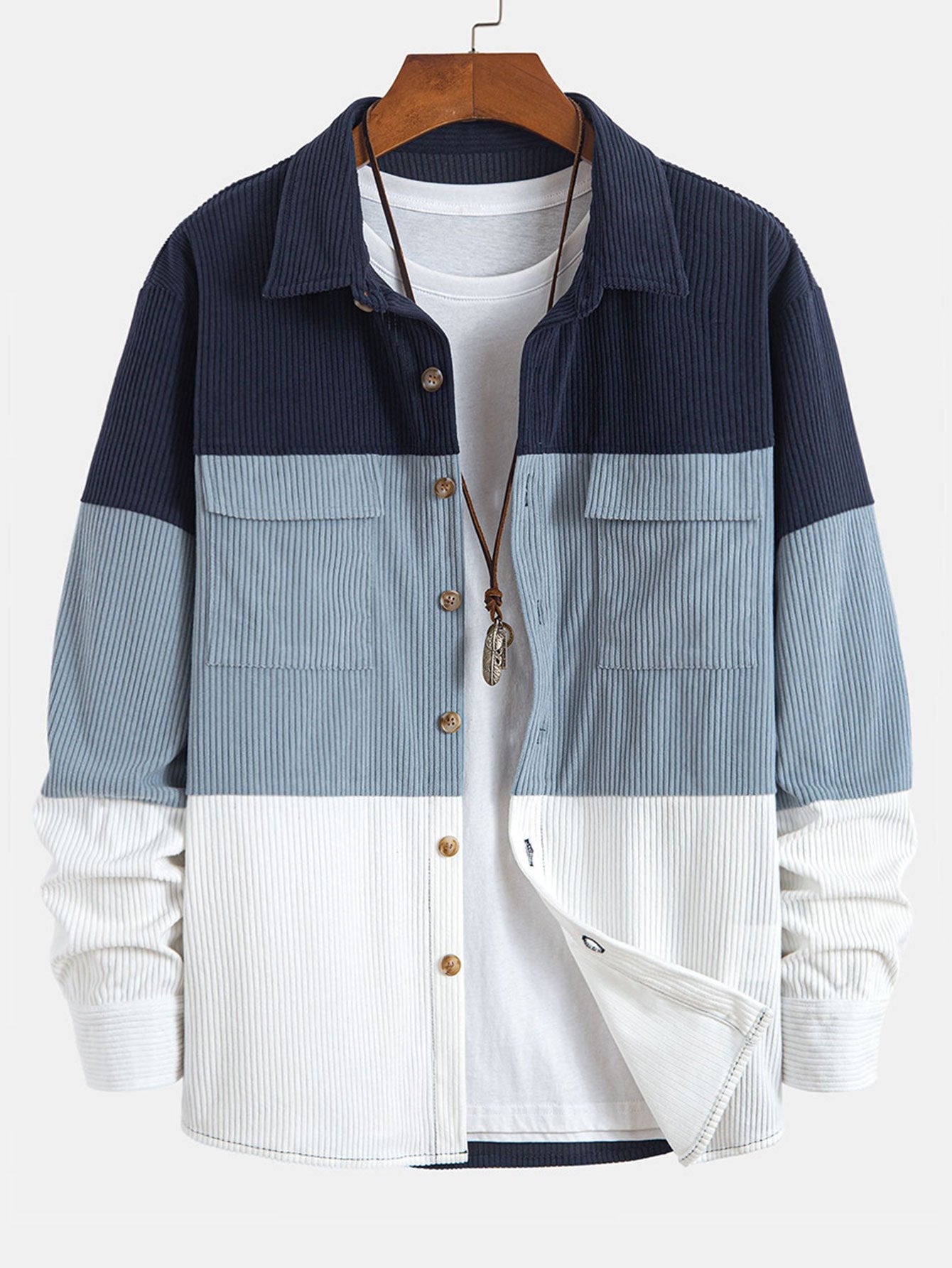Color Block Corduroy Shirt With Pockets