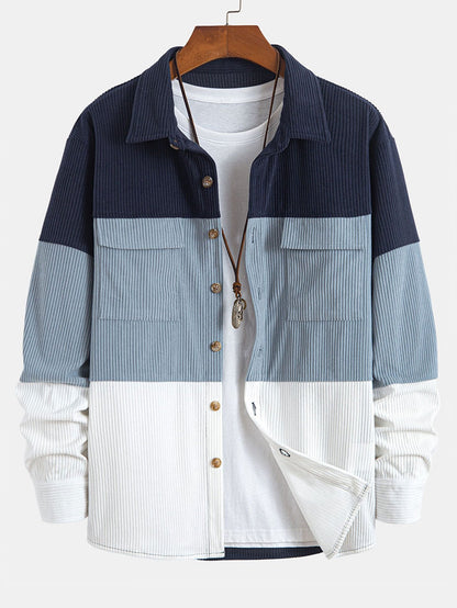 Color Block Corduroy Shirt With Pockets