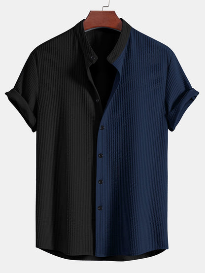 Two Tone Muscle Fit Ribbed Stand Collar Shirt