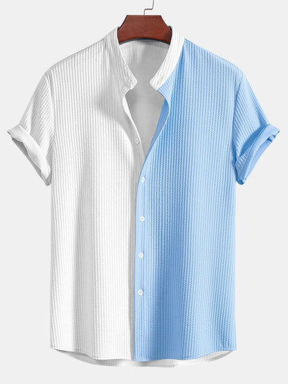 Two Tone Muscle Fit Ribbed Stand Collar Shirt
