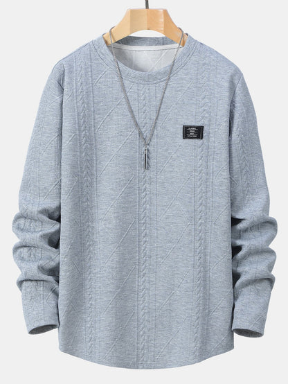 Long Sleeve Geometric Jacquard Arc Hem T-Shirt