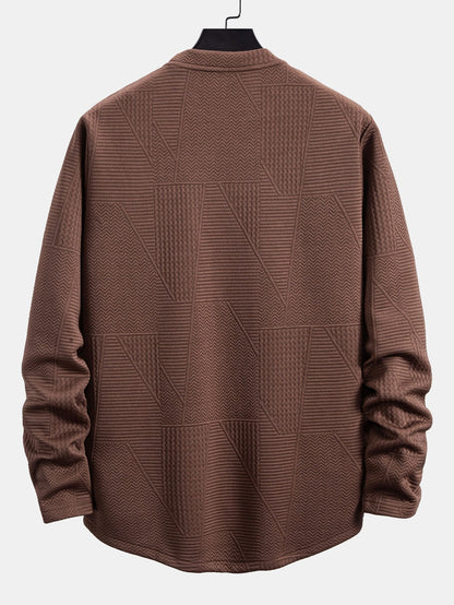 Long Sleeve Geometric Jacquard Arc Hem T-Shirt
