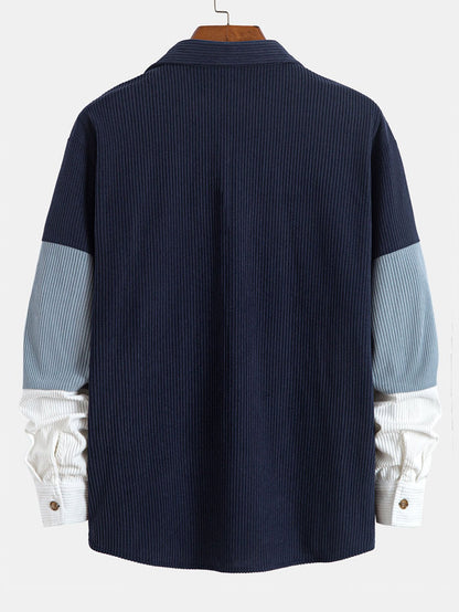 Color Block Corduroy Shirt With Pockets