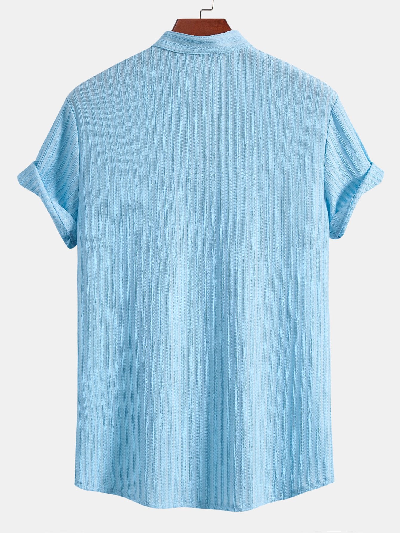 Muscle Fit Texture Ribbed Stand Collar Shirt