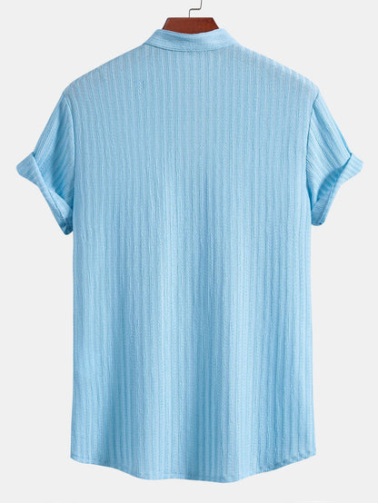 Muscle Fit Texture Ribbed Stand Collar Shirt
