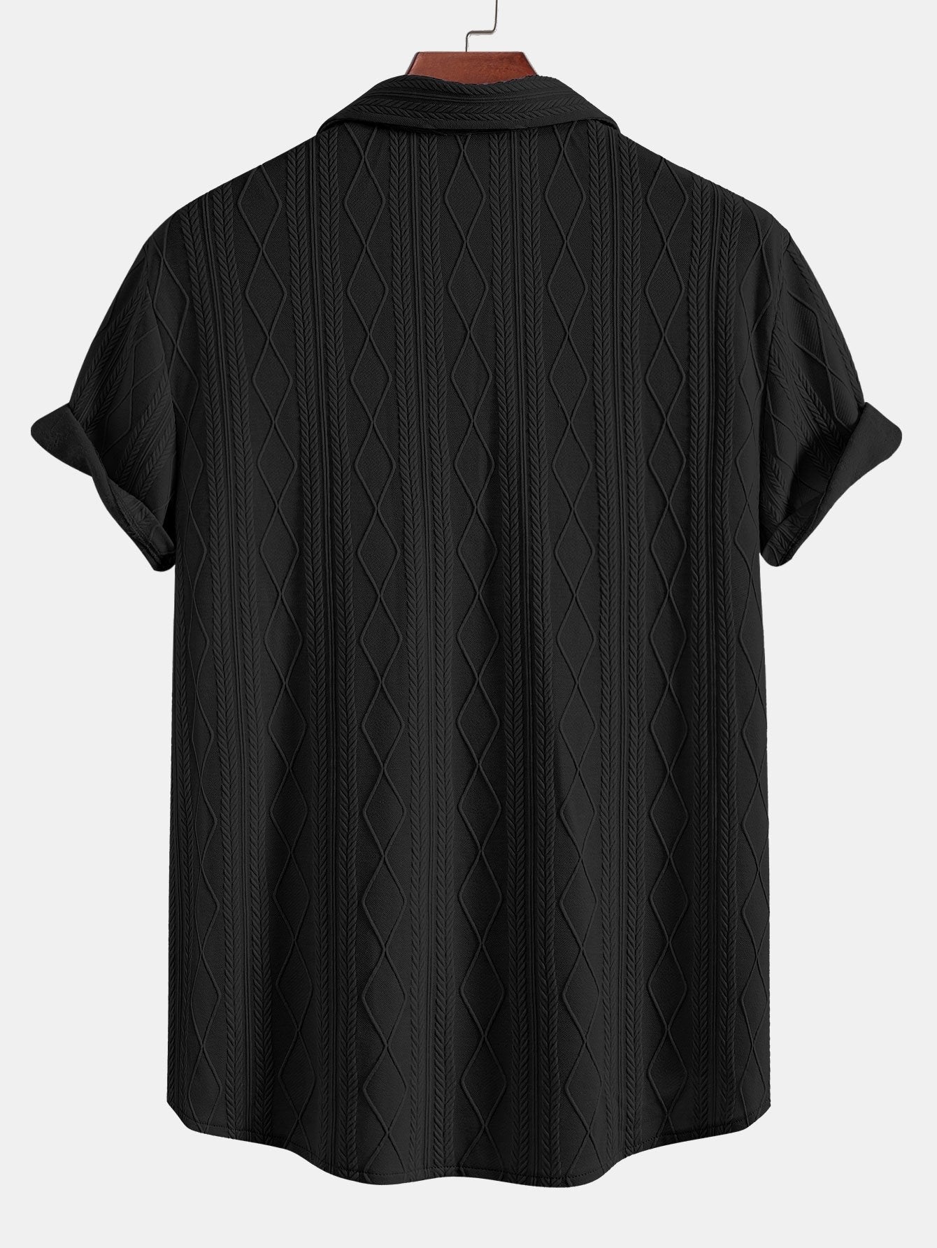 Knitted Geometric Rhombus Jacquard Button Up Shirt