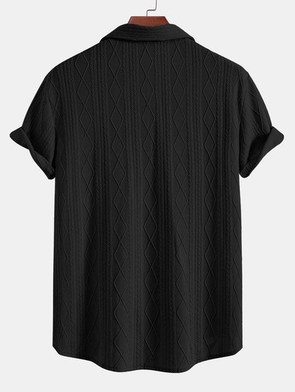 Knitted Geometric Rhombus Jacquard Button Up Shirt
