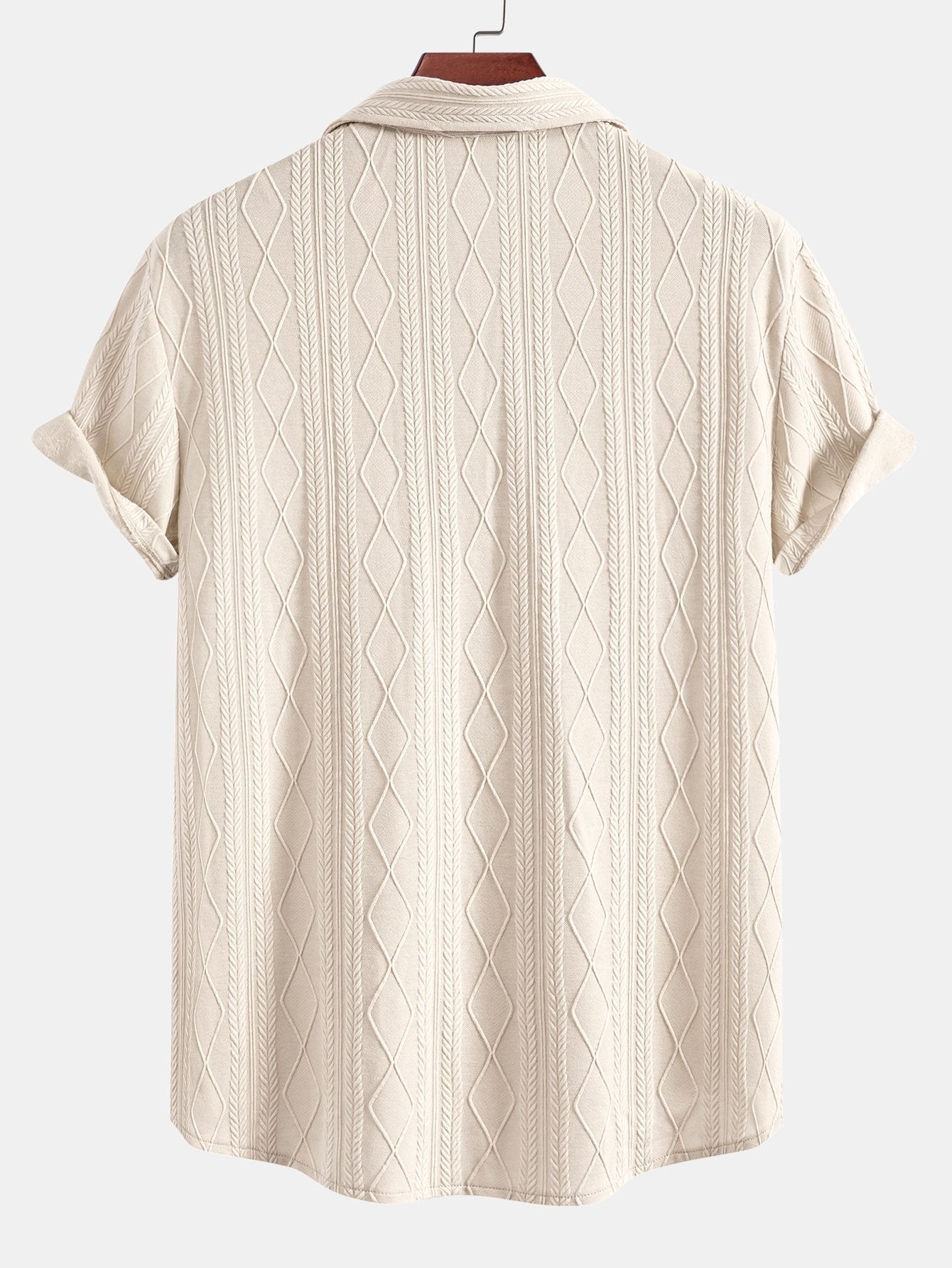 Knitted Geometric Rhombus Jacquard Button Up Shirt