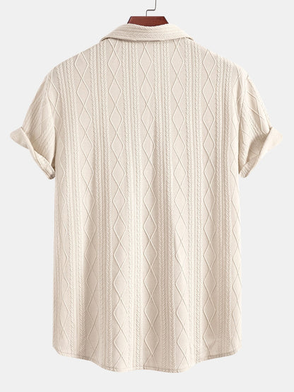 Knitted Geometric Rhombus Jacquard Button Up Shirt