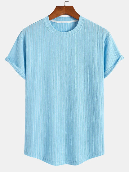 Muscle Fit Textured Ribbed Arc Hem T-Shirt