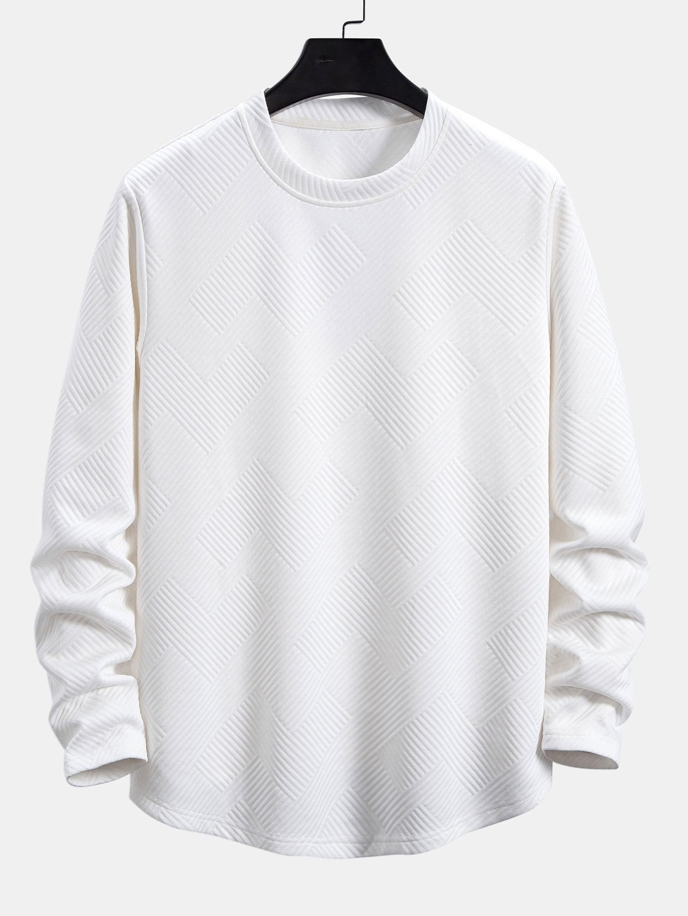 Long Sleeve Stripe Jacquard Arc Hem T-Shirt