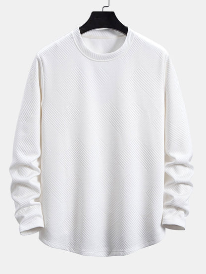 Long Sleeve Stripe Jacquard Arc Hem T-Shirt