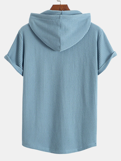 Knitted Waffle Arc Hem Hooded T-Shirt