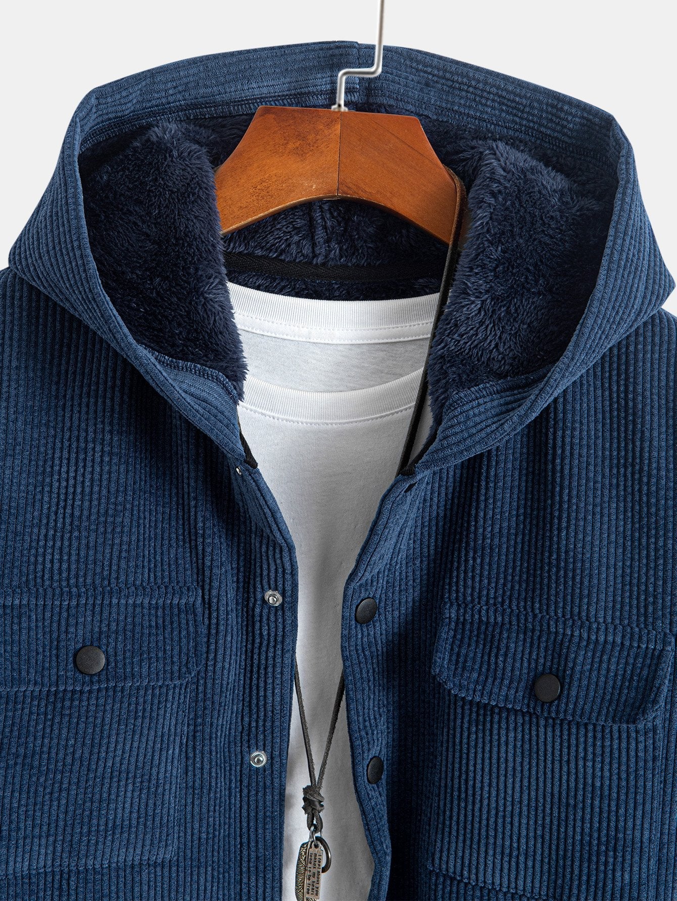 Fleece Lined Corduroy Hooded  Overshirt