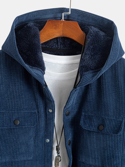 Fleece Lined Corduroy Hooded  Overshirt