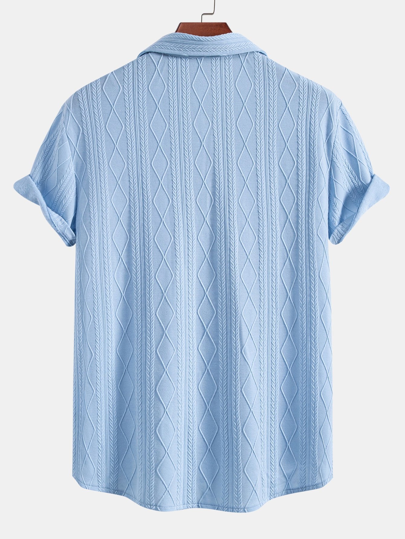 Knitted Geometric Rhombus Jacquard Button Up Shirt