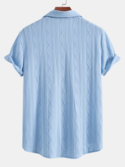 Knitted Geometric Rhombus Jacquard Button Up Shirt