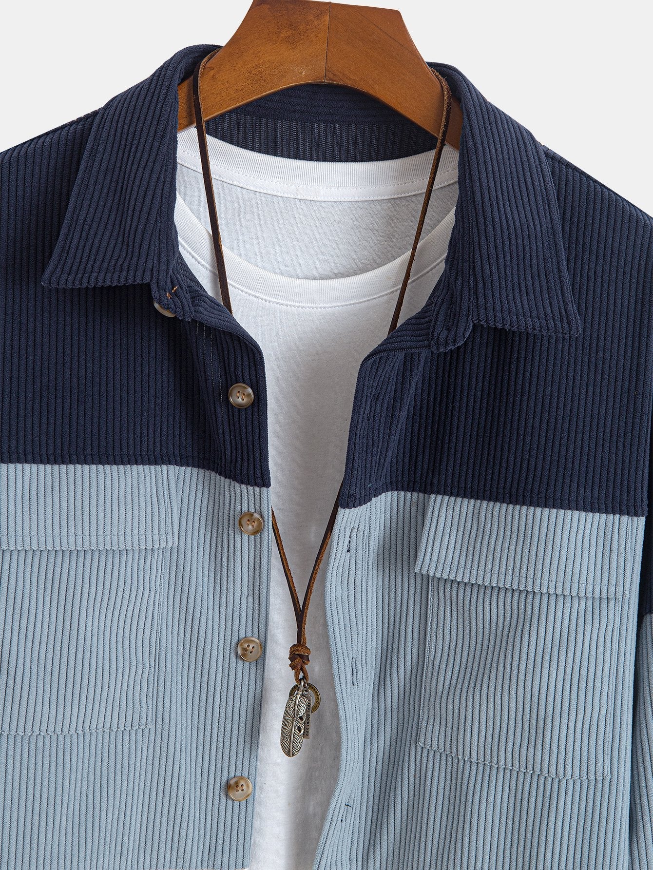 Color Block Corduroy Shirt With Pockets