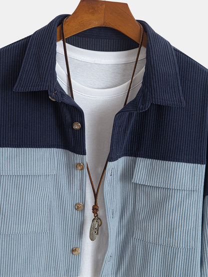 Color Block Corduroy Shirt With Pockets