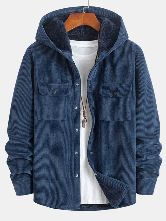 Fleece Lined Corduroy Hooded  Overshirt
