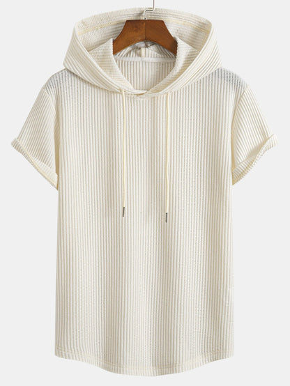 Knitted Waffle Arc Hem Hooded T-Shirt