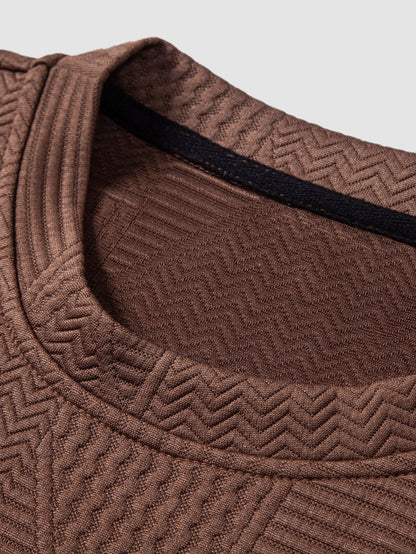 Long Sleeve Geometric Jacquard Arc Hem T-Shirt