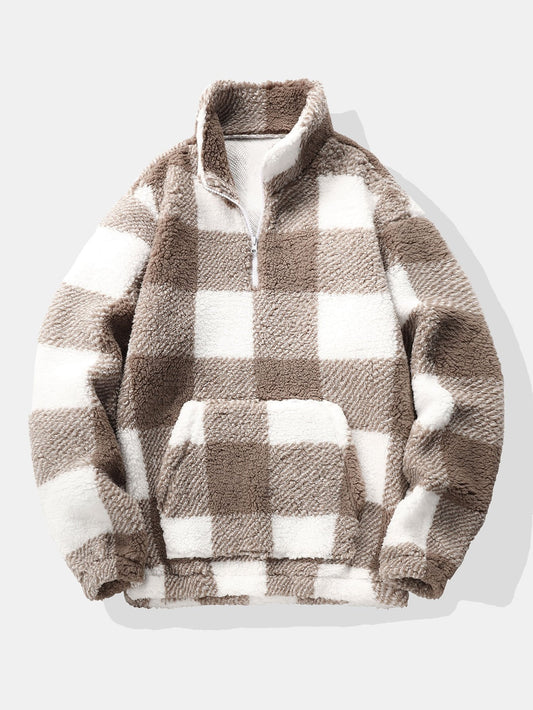 Quarter Zip Plaid Teddy Sweatshirt