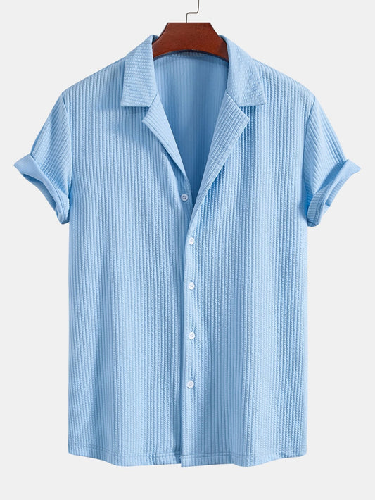 Muscle Fit Ribbed Deep Cuban Shirt