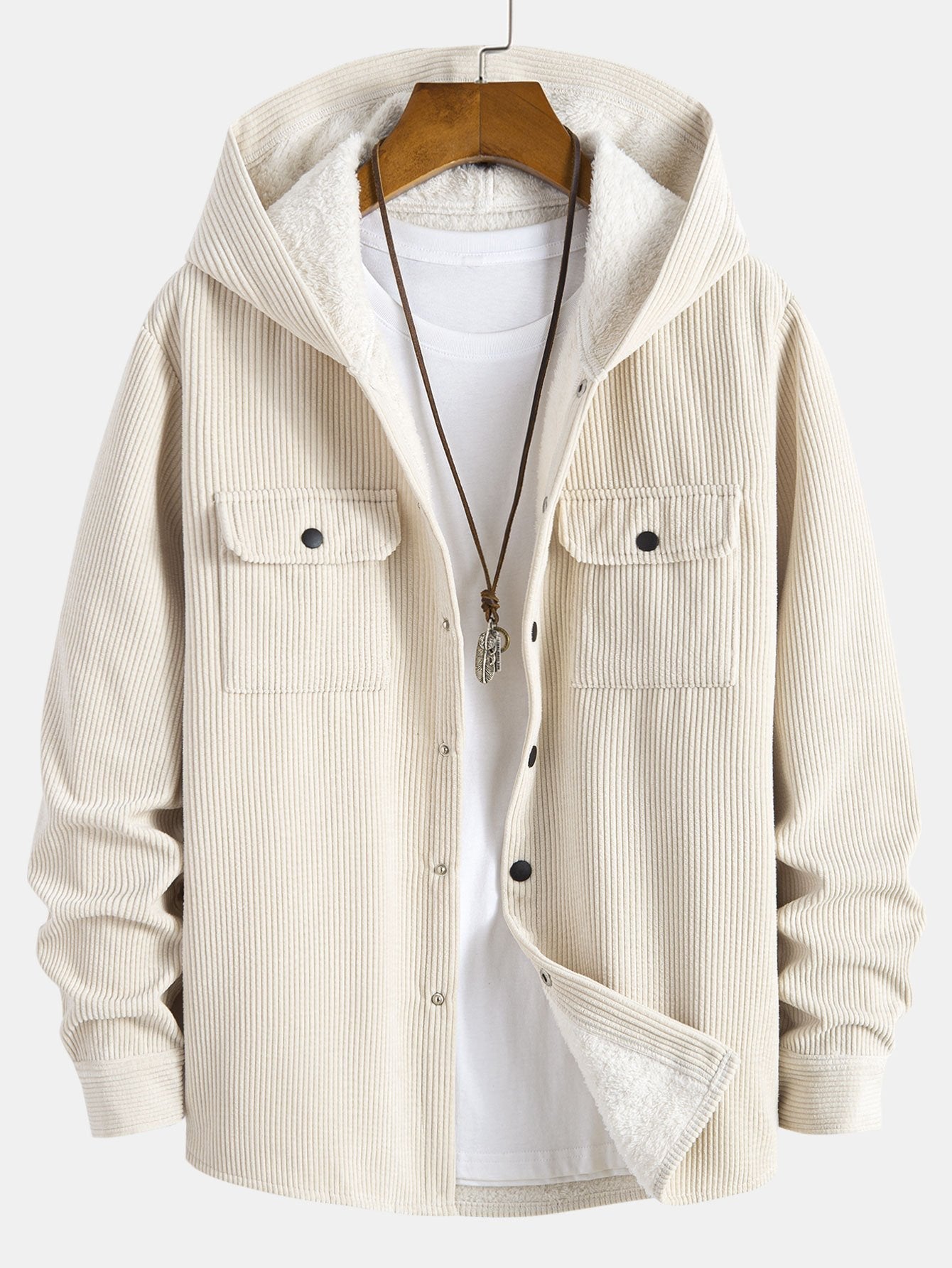 Fleece Lined Corduroy Hooded  Overshirt
