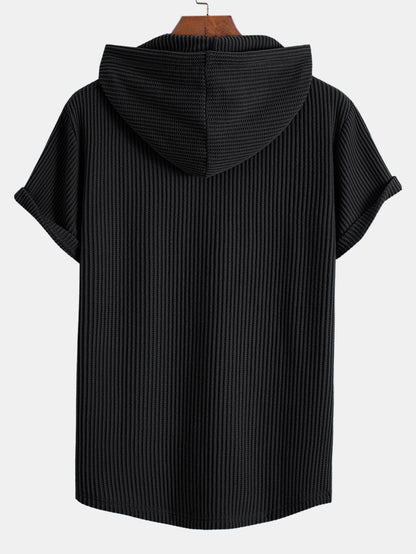 Knitted Waffle Arc Hem Hooded T-Shirt