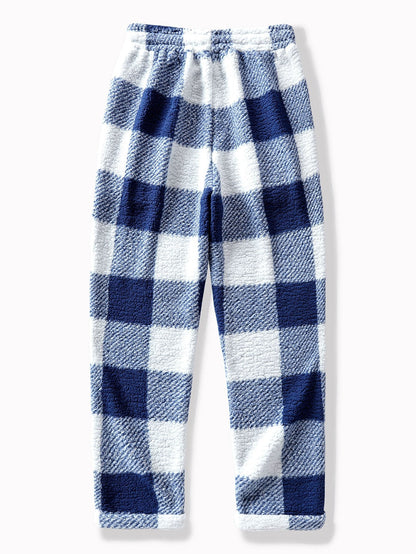 Straight Leg Plaid Pattern Teddy Pants