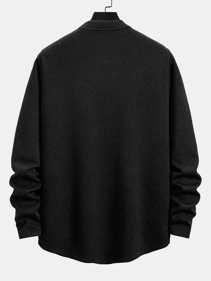 Long Sleeve Stripe Jacquard Arc Hem T-Shirt