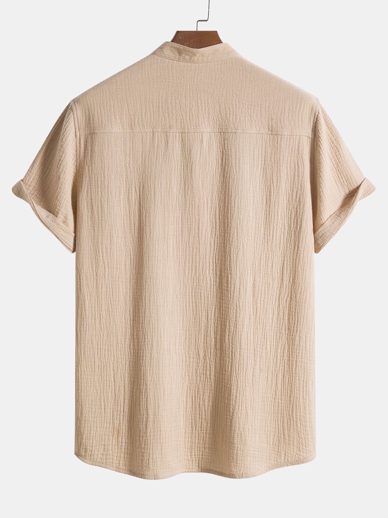 Wrinkled Cotton Half Open Placket Henley Collar Shirt
