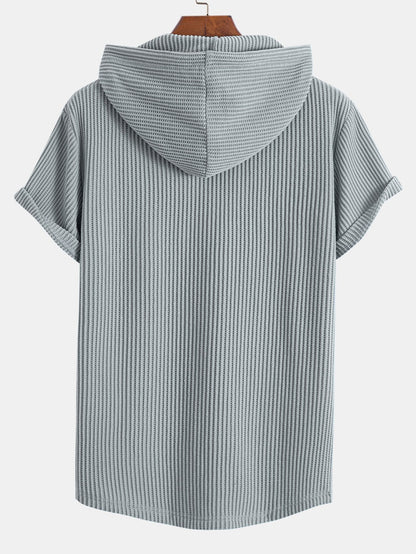 Knitted Waffle Arc Hem Hooded T-Shirt