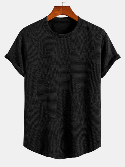 Geometric Jacquard Short Sleeve Arc Hem T-Shirt