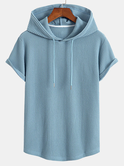 Knitted Waffle Arc Hem Hooded T-Shirt