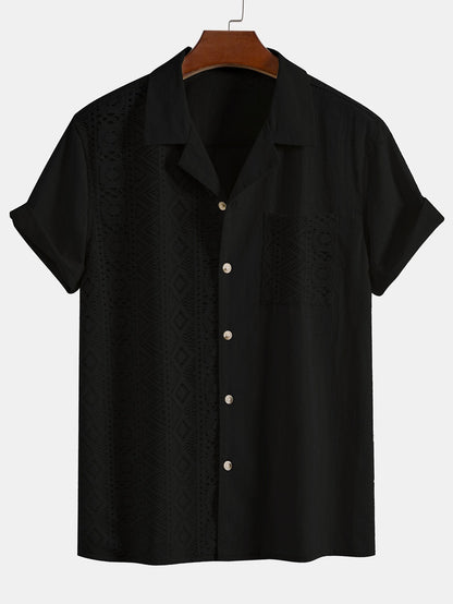 Geometric Textured Patchwork Cuban Shirt