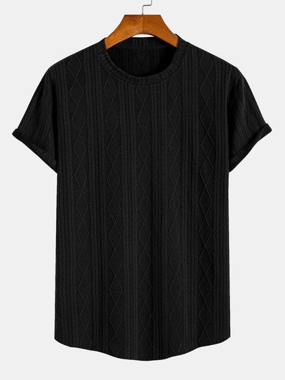 Muscle Fit Geometric Rhombus Jacquard Arc Hem T-Shirt
