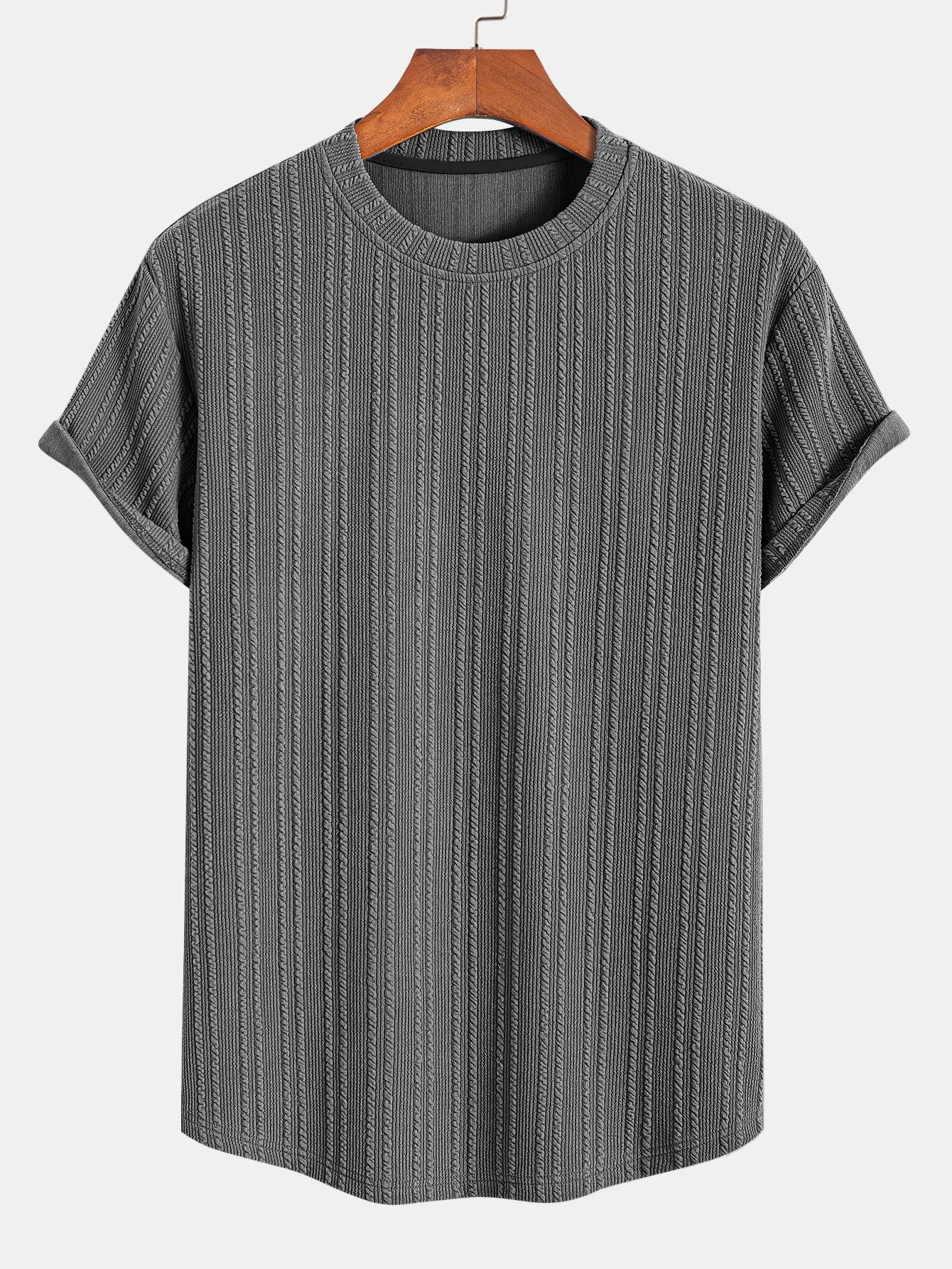 Muscle Fit Ribbed Arc Hem T-Shirt